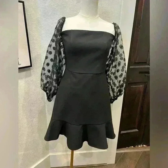 BCBGMAXAZRIA Sheer Sleeve Square Neck Mini Dress-Size 8 NEVER WORN - Picture 4 of 7